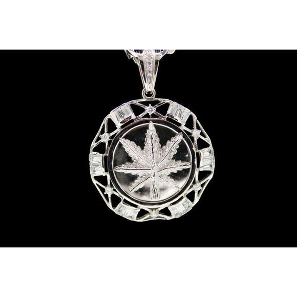 Weed Round Pendant Necklace .925 Silver Solid NEW